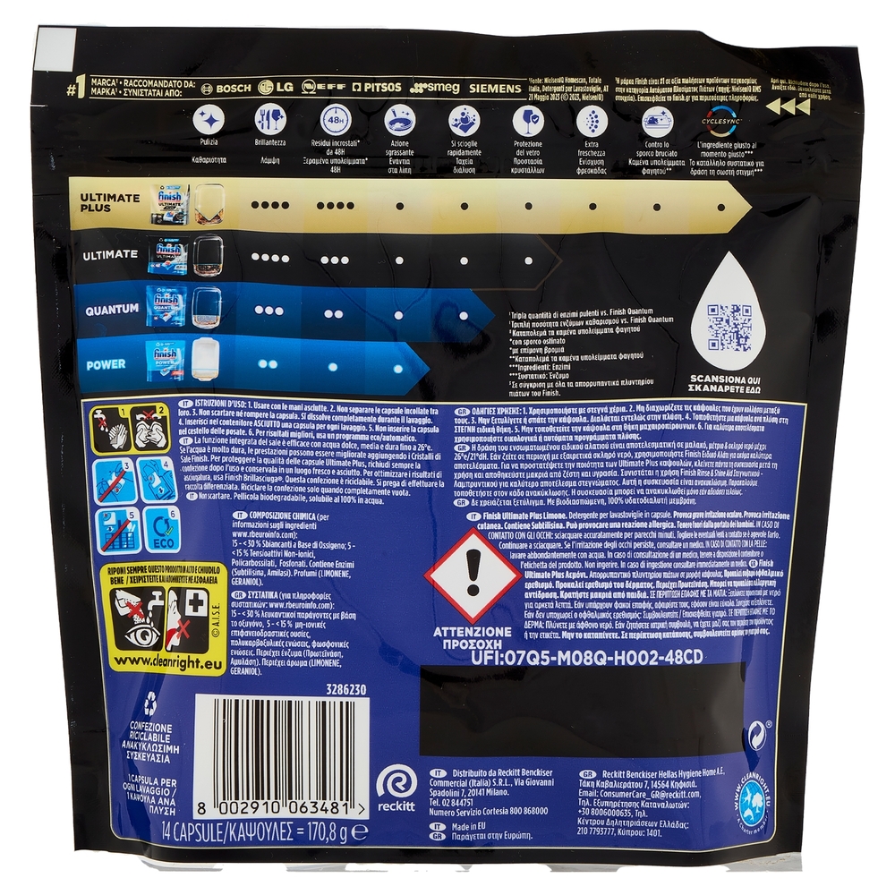 Finish Ultimate Plus All In One Lemon pastiglie lavastoviglie 14 lavaggi 170,8 g